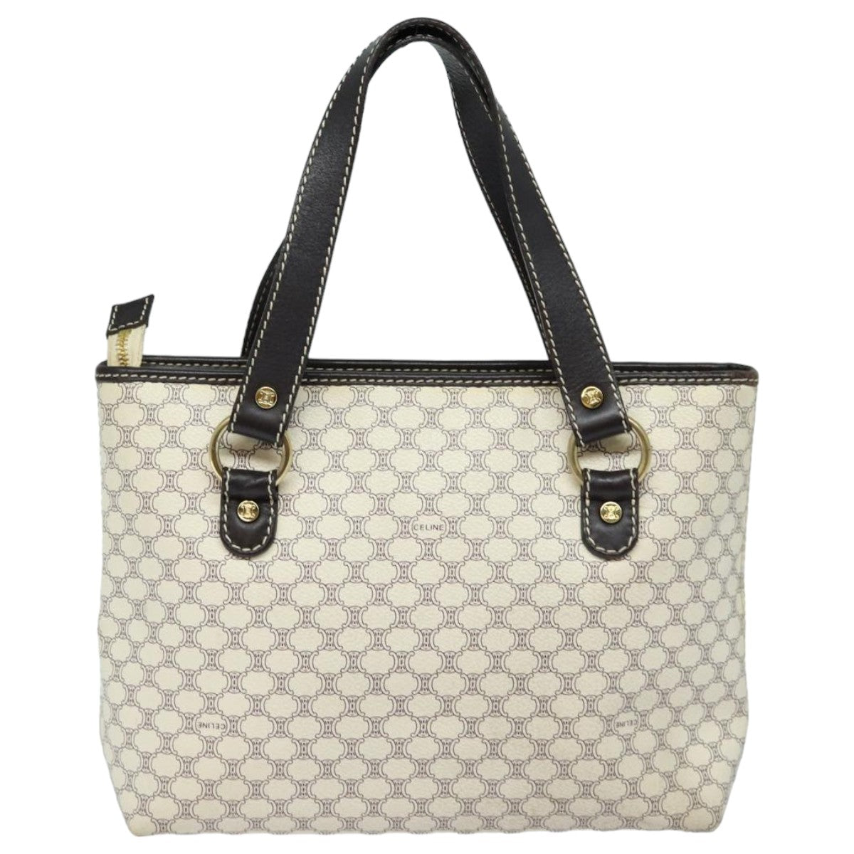 CELINE Macadam Canvas Hand Bag PVC White Auth 82867