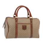 CELINE Macadam Canvas Boston Bag PVC Leather Beige Auth 82895
