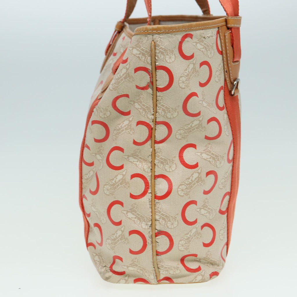 CELINE C Macadam Canvas Hand Bag Orange Beige Auth 82896