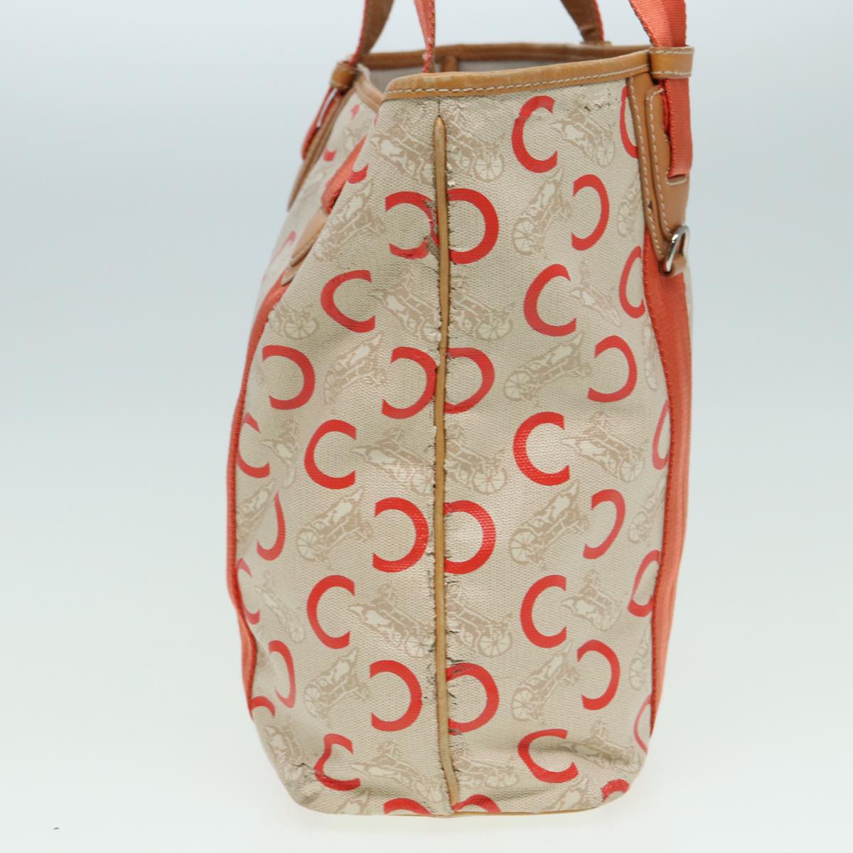 CELINE C Macadam Canvas Hand Bag Orange Beige Auth 82896