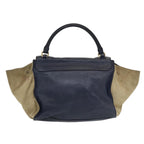 CELINE Trapeze Hand Bag Leather Suede Navy Beige Auth 82897