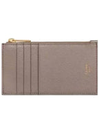 CELINE Essential Zipper Compact Grain Calfskin Card Wallet Pebble