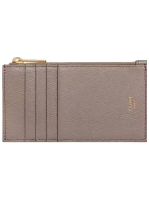 CELINE Essential Zipper Compact Grain Calfskin Card Wallet Pebble