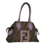 FENDI Zucca Canvas Hand Bag Brown Black Purple83149