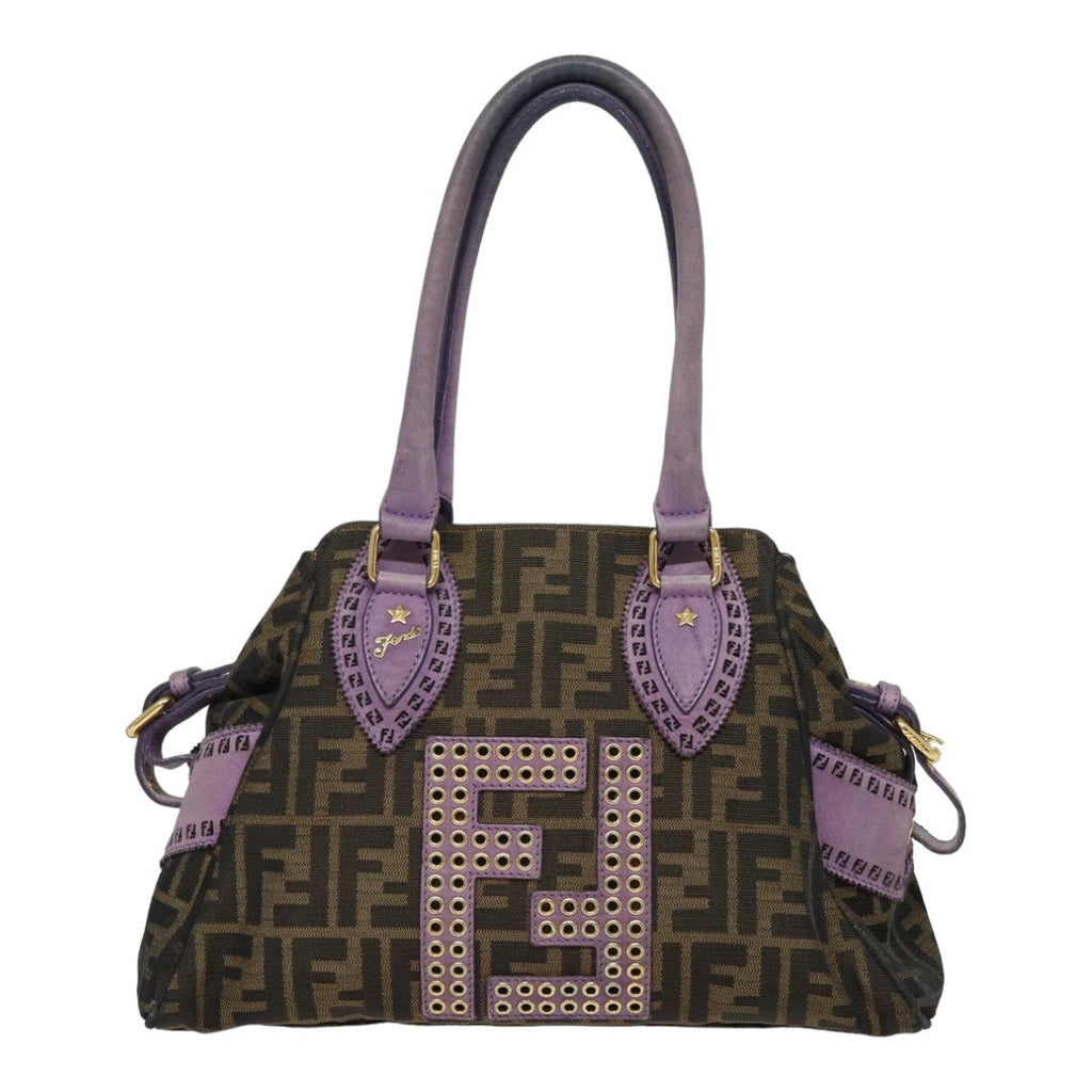 FENDI Zucca Canvas Hand Bag Brown Black Purple83149