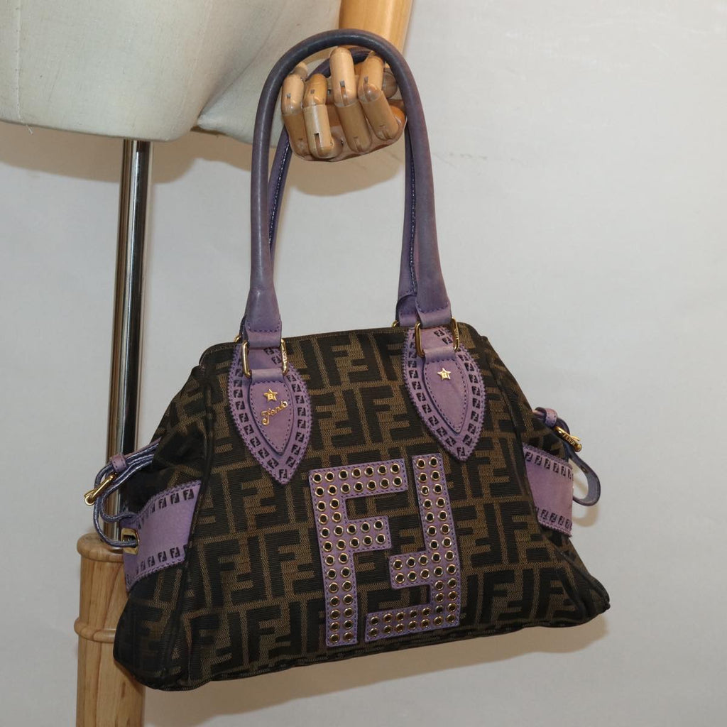 FENDI Zucca Canvas Hand Bag Brown Black Purple83149