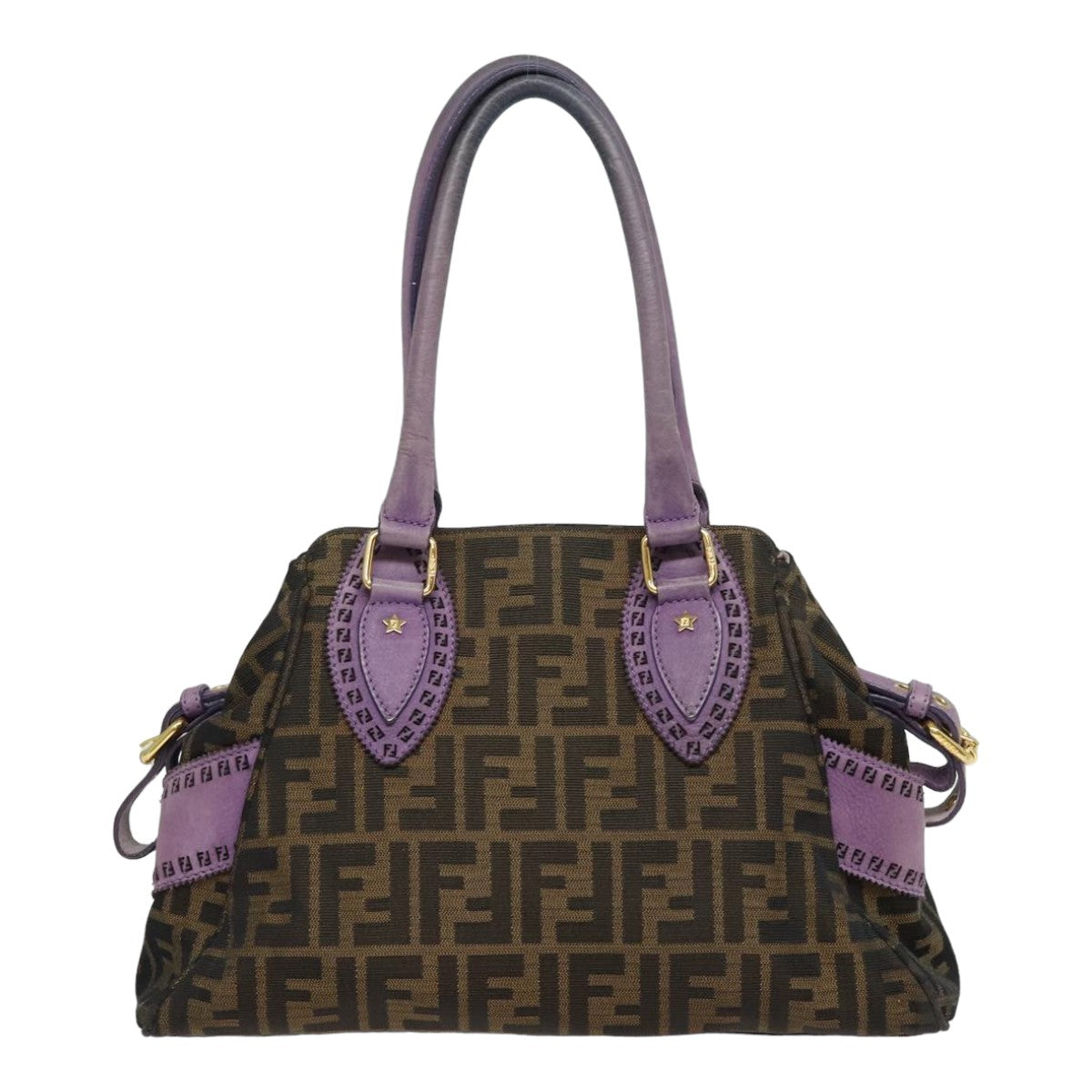 FENDI Zucca Canvas Hand Bag Brown Black Purple83149