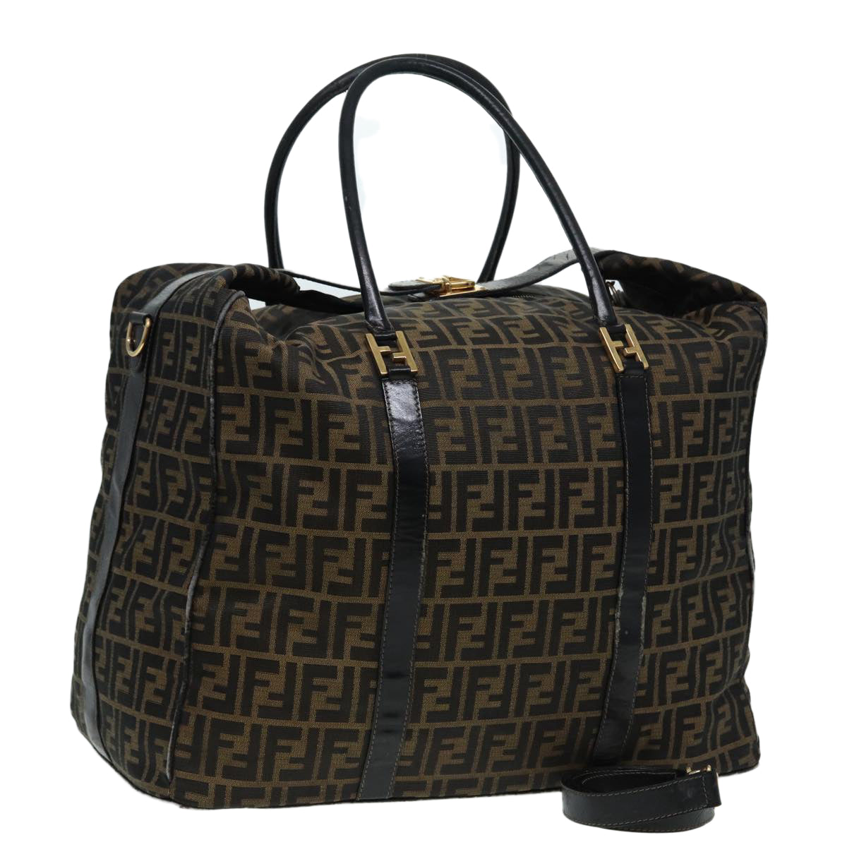 FENDI Zucca Canvas Boston Bag Brown Black83151