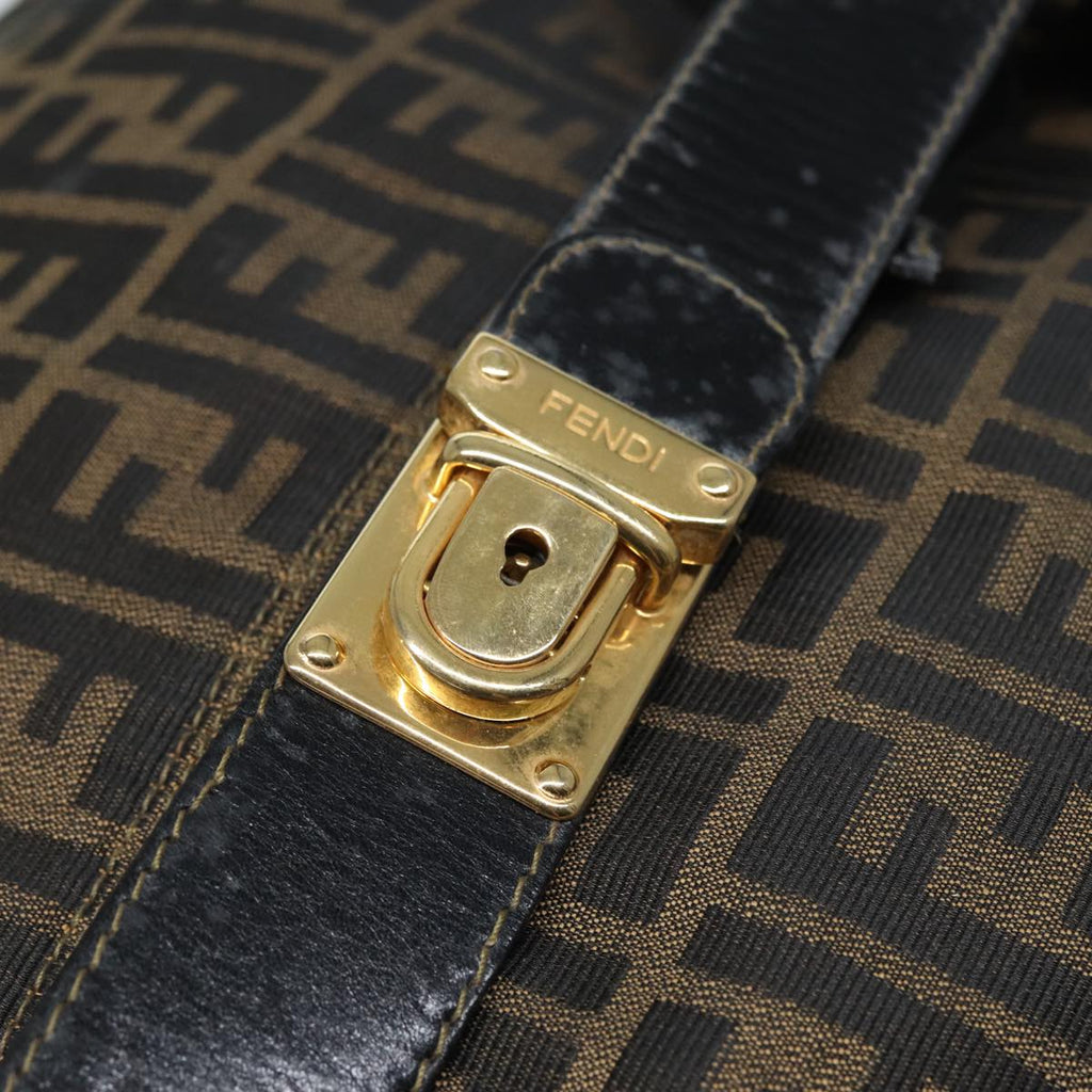 FENDI Zucca Canvas Boston Bag Brown Black83151