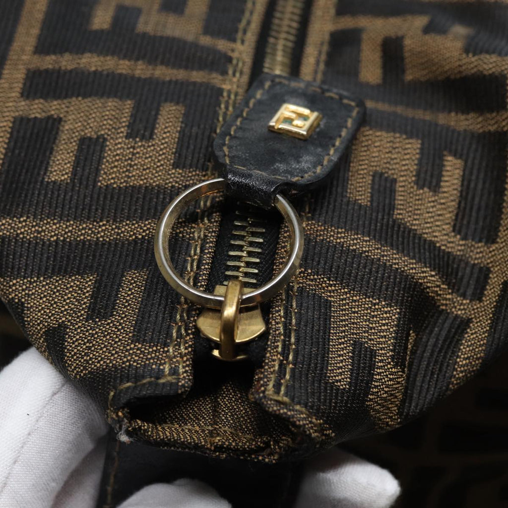 FENDI Zucca Canvas Boston Bag Brown Black83151