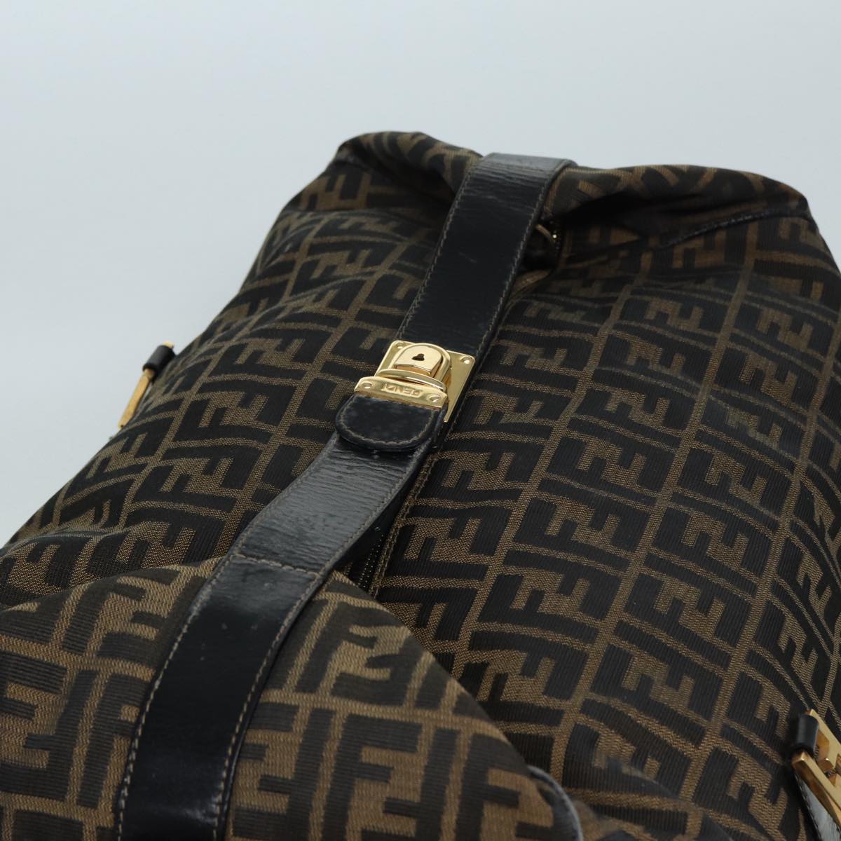 FENDI Zucca Canvas Boston Bag Brown Black83151