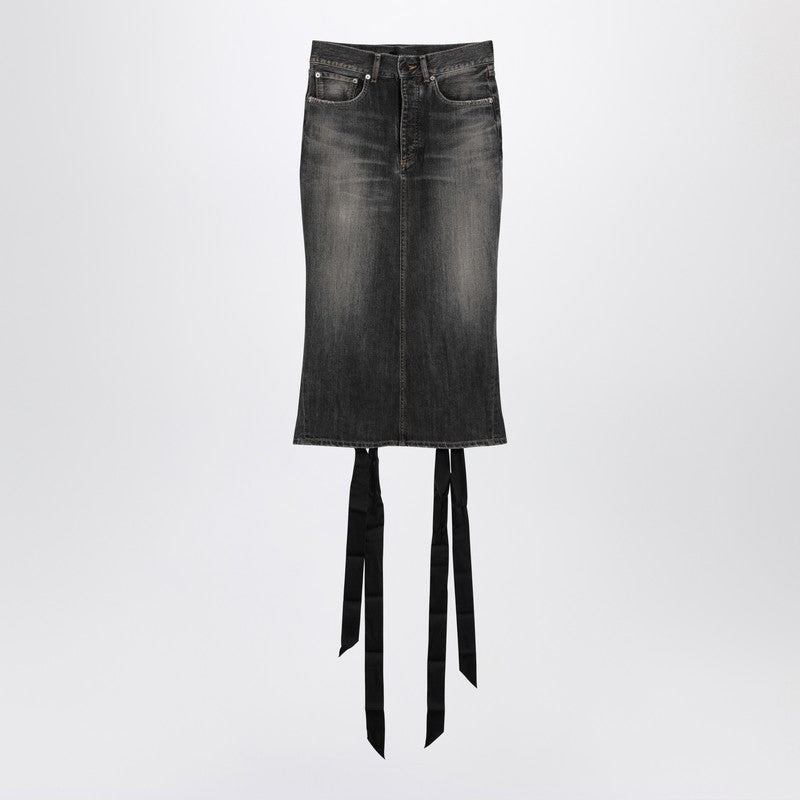 Balenciaga Skirt With Laces In Smoky Grey Denim Women