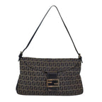 FENDI Zucchino Canvas Mamma Baguette Shoulder Bag Navy83213