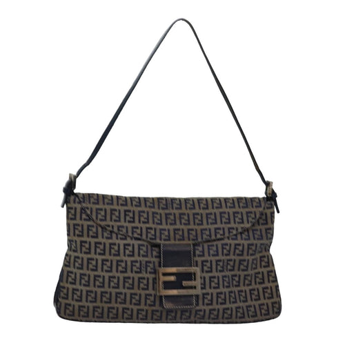 FENDI Zucchino Canvas Mamma Baguette Shoulder Bag Navy83213