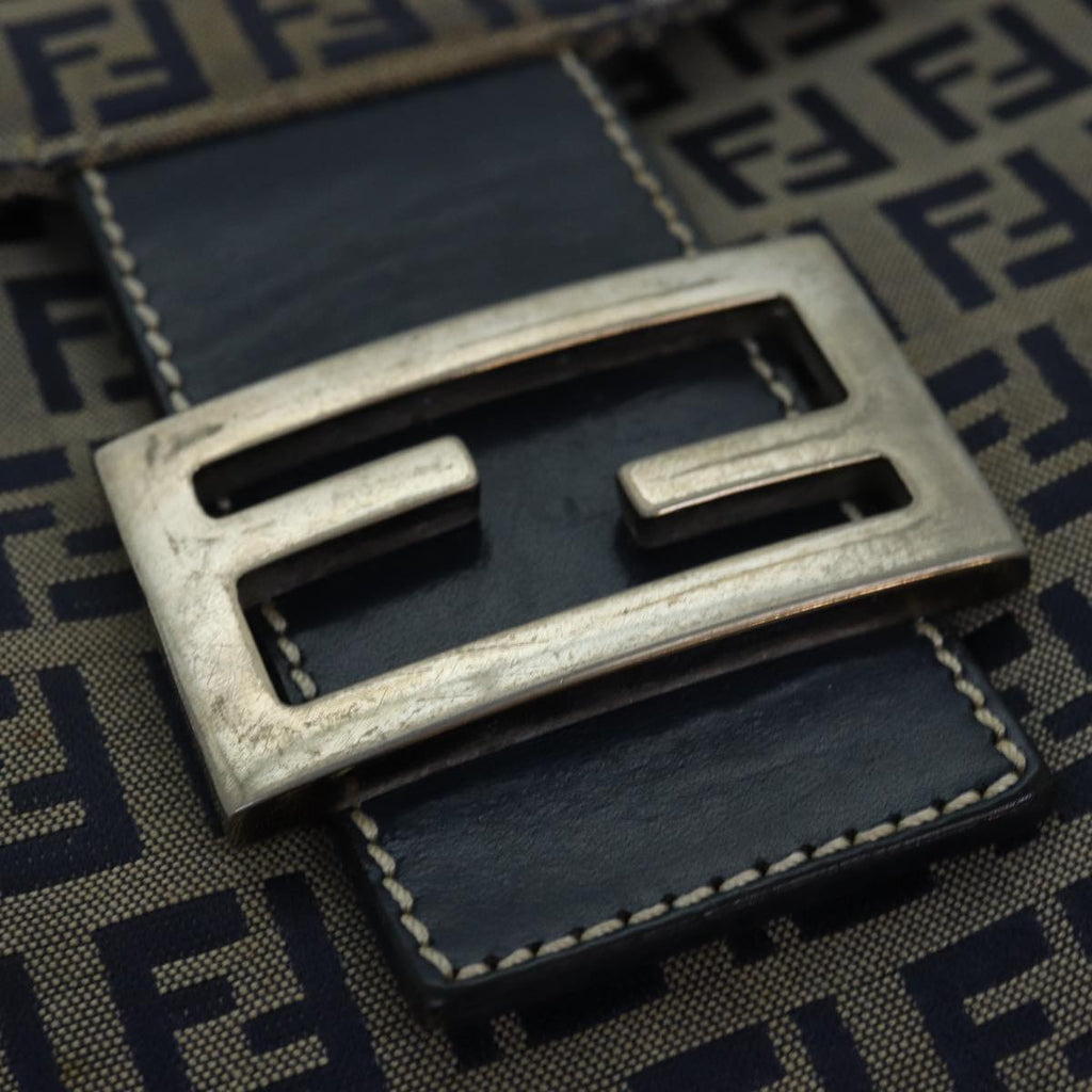 FENDI Zucchino Canvas Mamma Baguette Shoulder Bag Navy83213