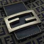 FENDI Zucchino Canvas Mamma Baguette Shoulder Bag Navy83213