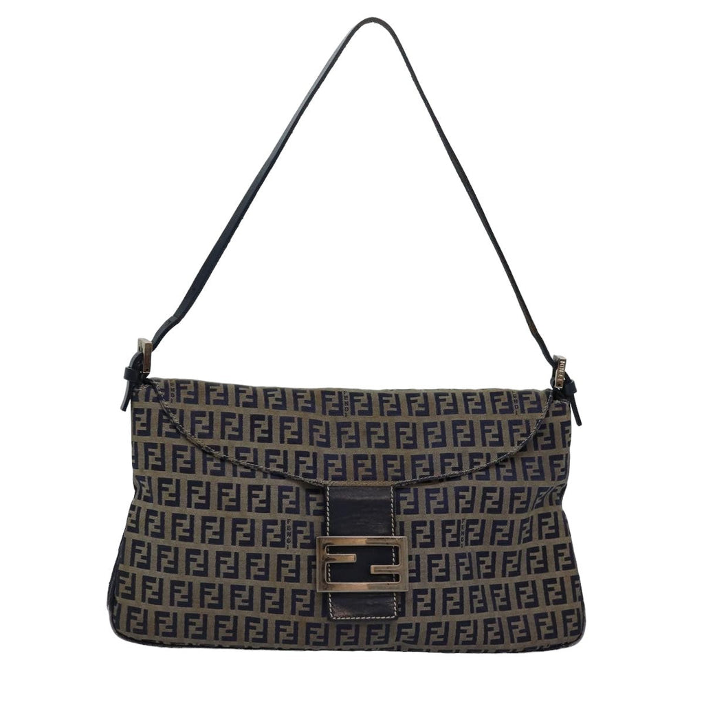 FENDI Zucchino Canvas Mamma Baguette Shoulder Bag Navy83213
