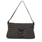 FENDI Zucchino Canvas Mamma Baguette Shoulder Bag Navy83213