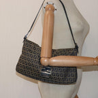 FENDI Zucchino Canvas Mamma Baguette Shoulder Bag Navy83213