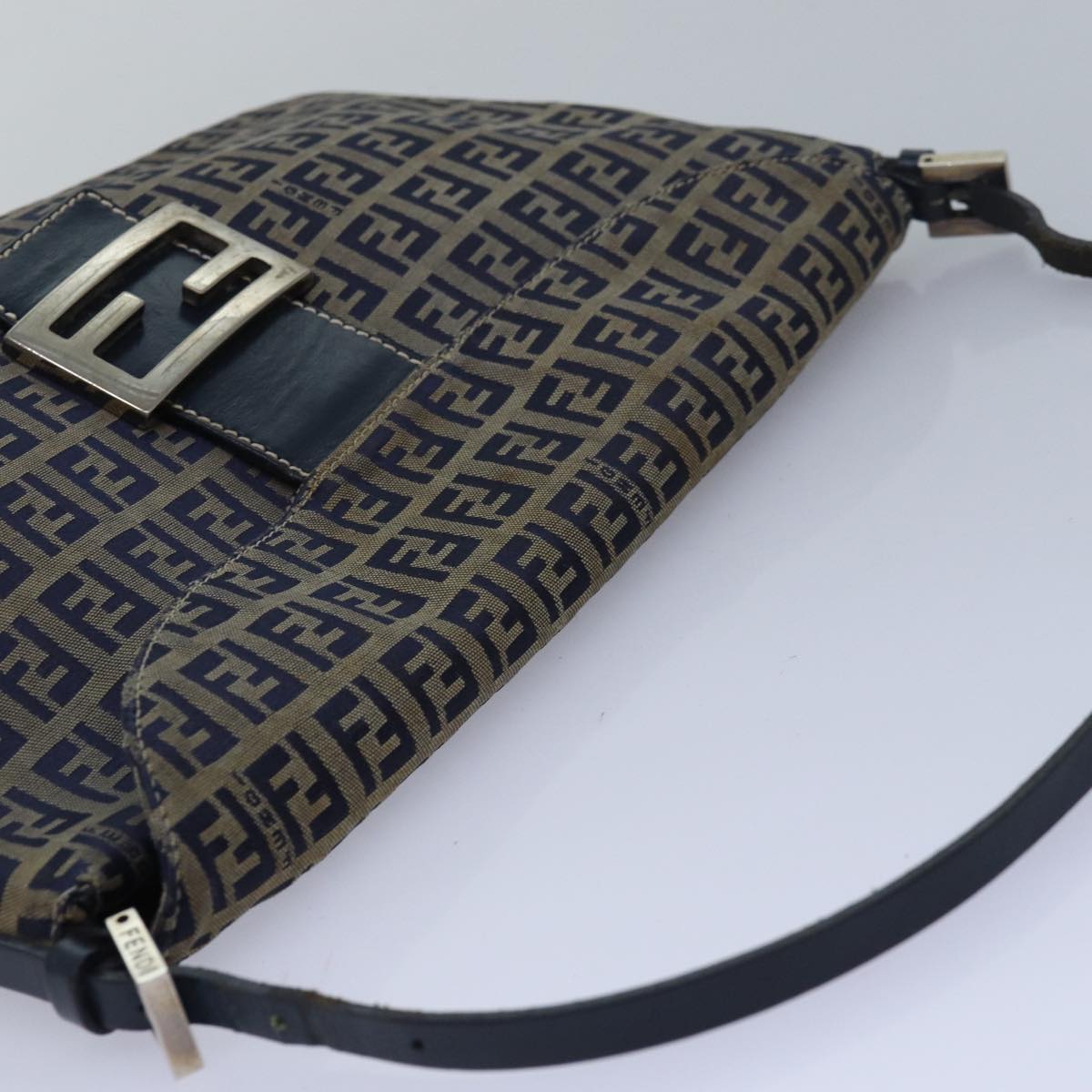 FENDI Zucchino Canvas Mamma Baguette Shoulder Bag Navy83213