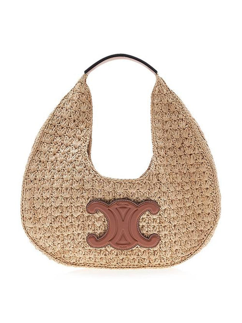 CELINE Classic Panier Raffia Calfskin Shoulder Bag Tan