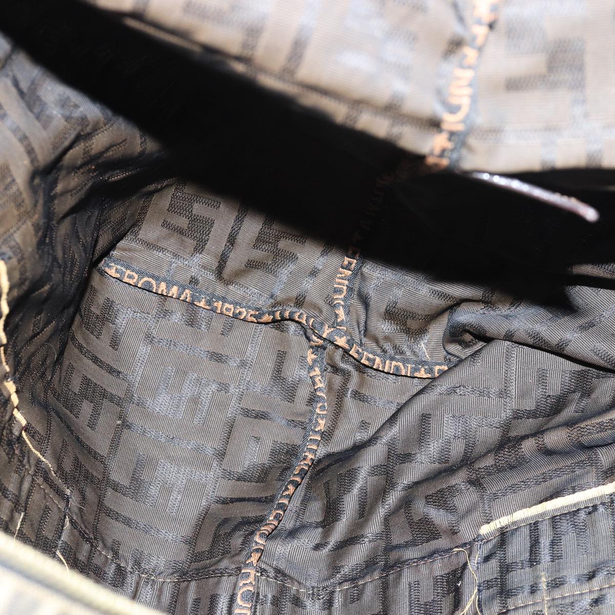 FENDI Zucca Canvas Boston Bag Brown Black83296