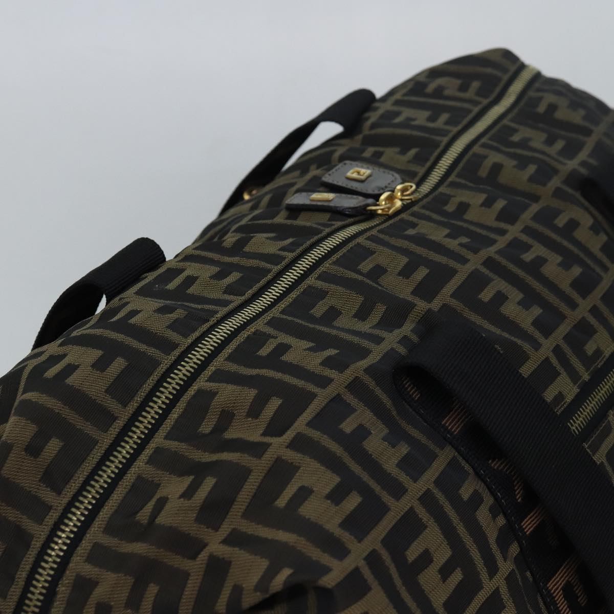 FENDI Zucca Canvas Boston Bag Brown Black83296