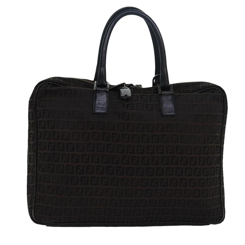 FENDI Zucchino Canvas Hand Bag Brown Black83318