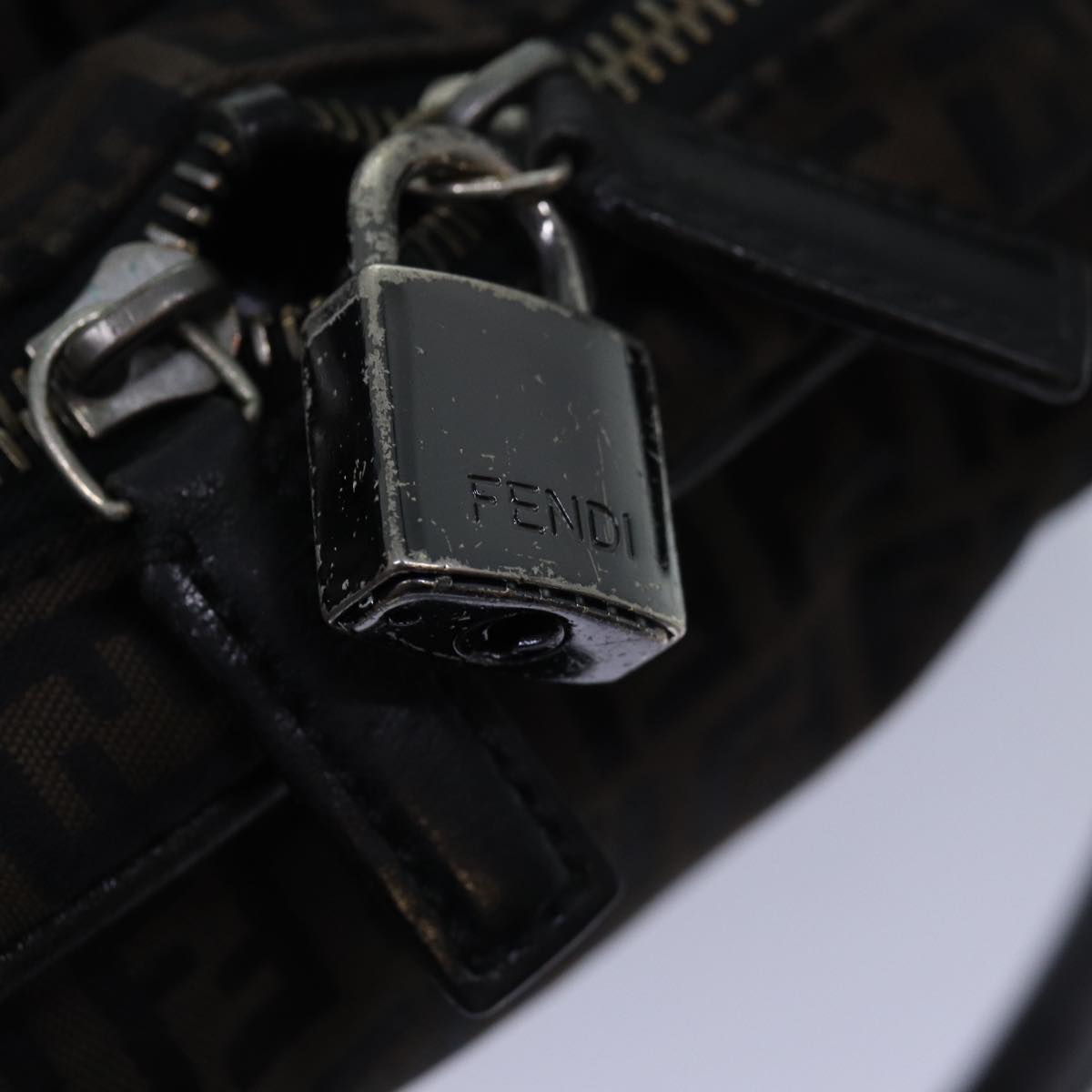 FENDI Zucchino Canvas Hand Bag Brown Black83318