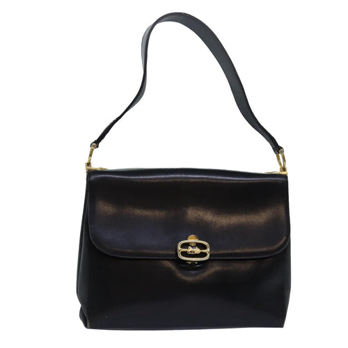 CELINE Shoulder Bag Leather Black  83339