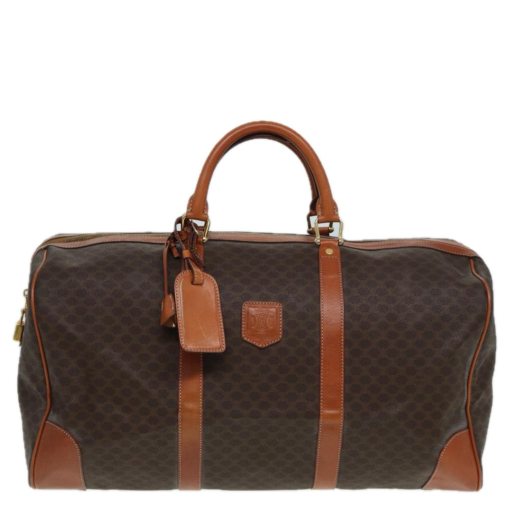 CELINE Macadam Canvas Boston Bag PVC Leather Brown  83386