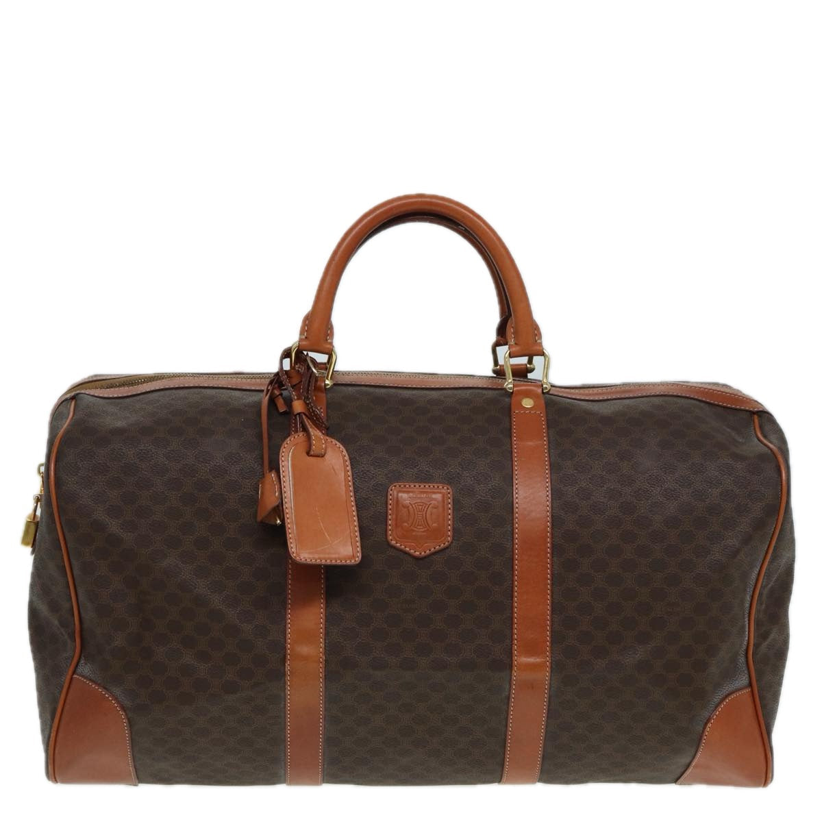 CELINE Macadam Canvas Boston Bag PVC Leather Brown  83386