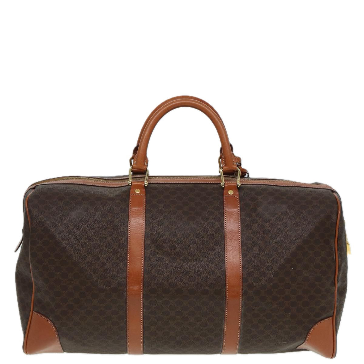 CELINE Macadam Canvas Boston Bag PVC Leather Brown  83386