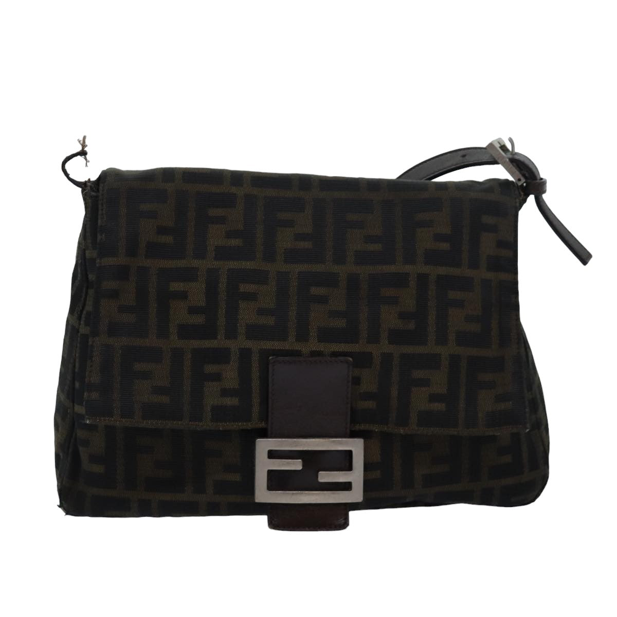 FENDI Zucca Canvas Mamma Baguette Shoulder Bag Brown Black83447