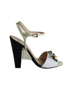 Fendi Crystal Embellished Open Toe Sandals in White Leather