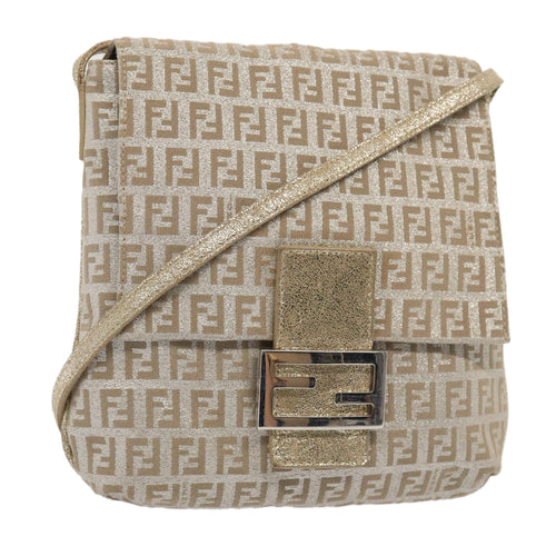 FENDI Zucchino Canvas Shoulder Bag Silver83685
