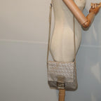 FENDI Zucchino Canvas Shoulder Bag Silver83685