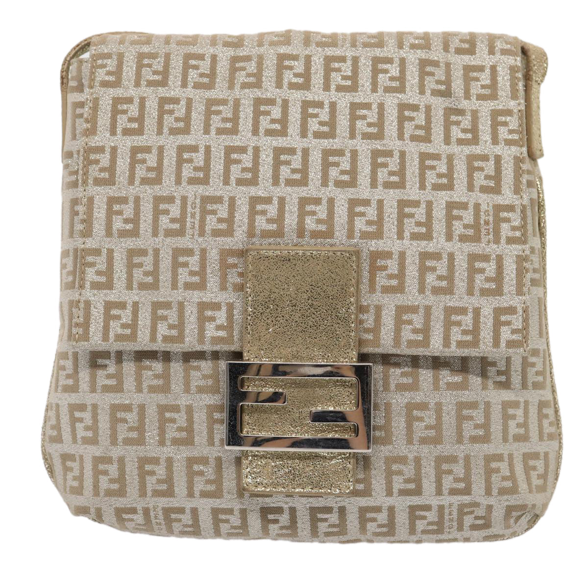 FENDI Zucchino Canvas Shoulder Bag Silver83685