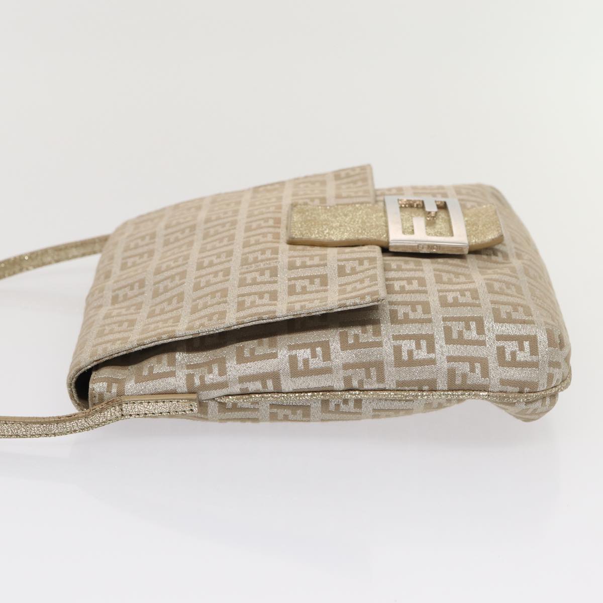 FENDI Zucchino Canvas Shoulder Bag Silver83685