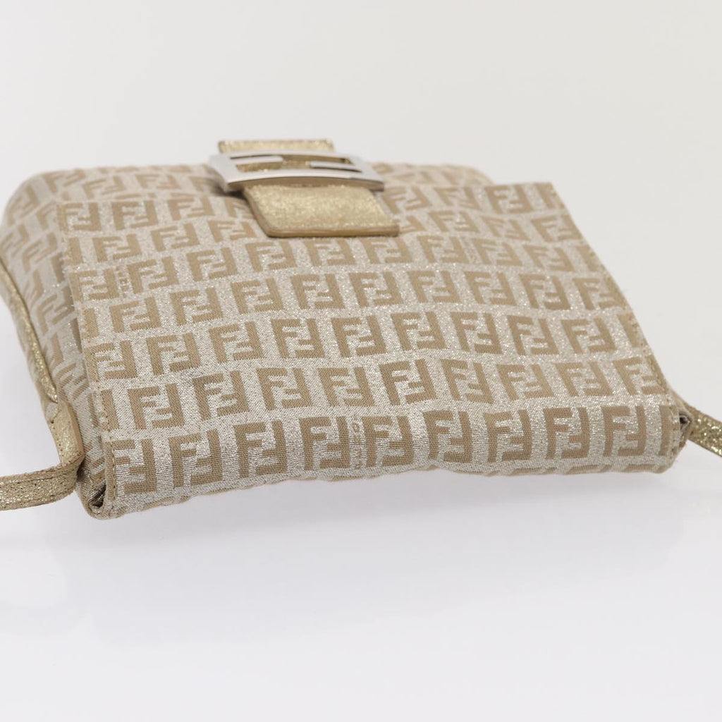 FENDI Zucchino Canvas Shoulder Bag Silver83685