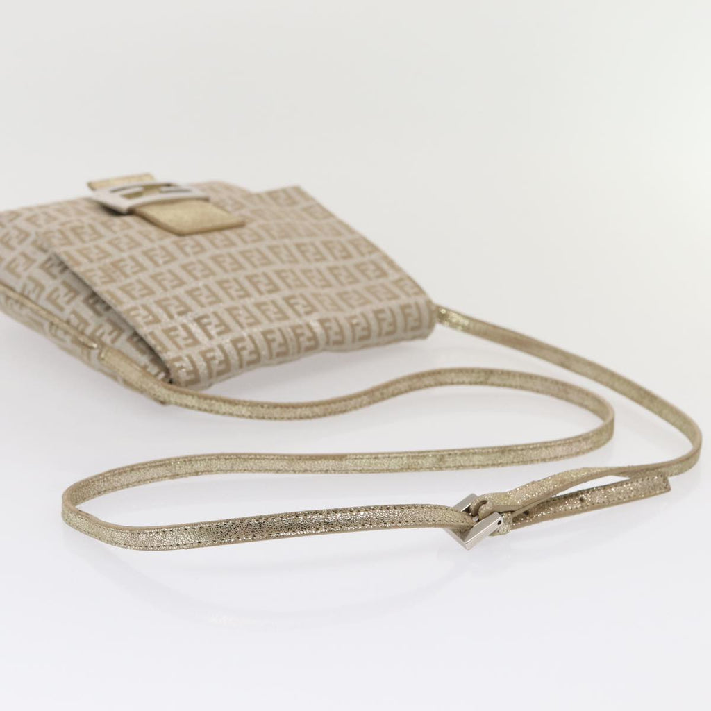 FENDI Zucchino Canvas Shoulder Bag Silver83685
