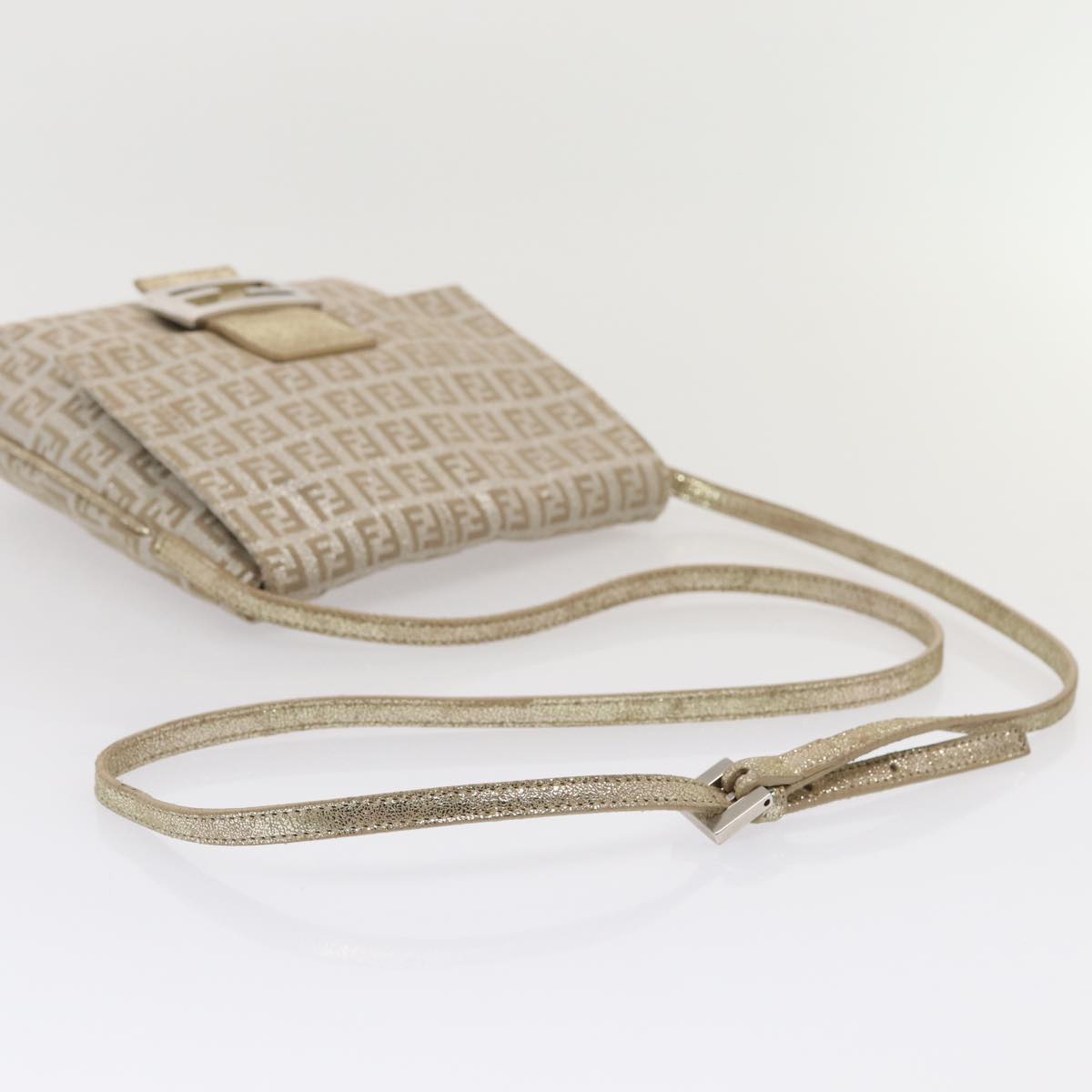 FENDI Zucchino Canvas Shoulder Bag Silver83685