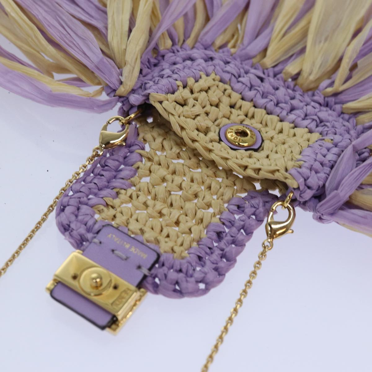 FENDI Airpods pouch Pico Bucket Raffia Beige Purple83833