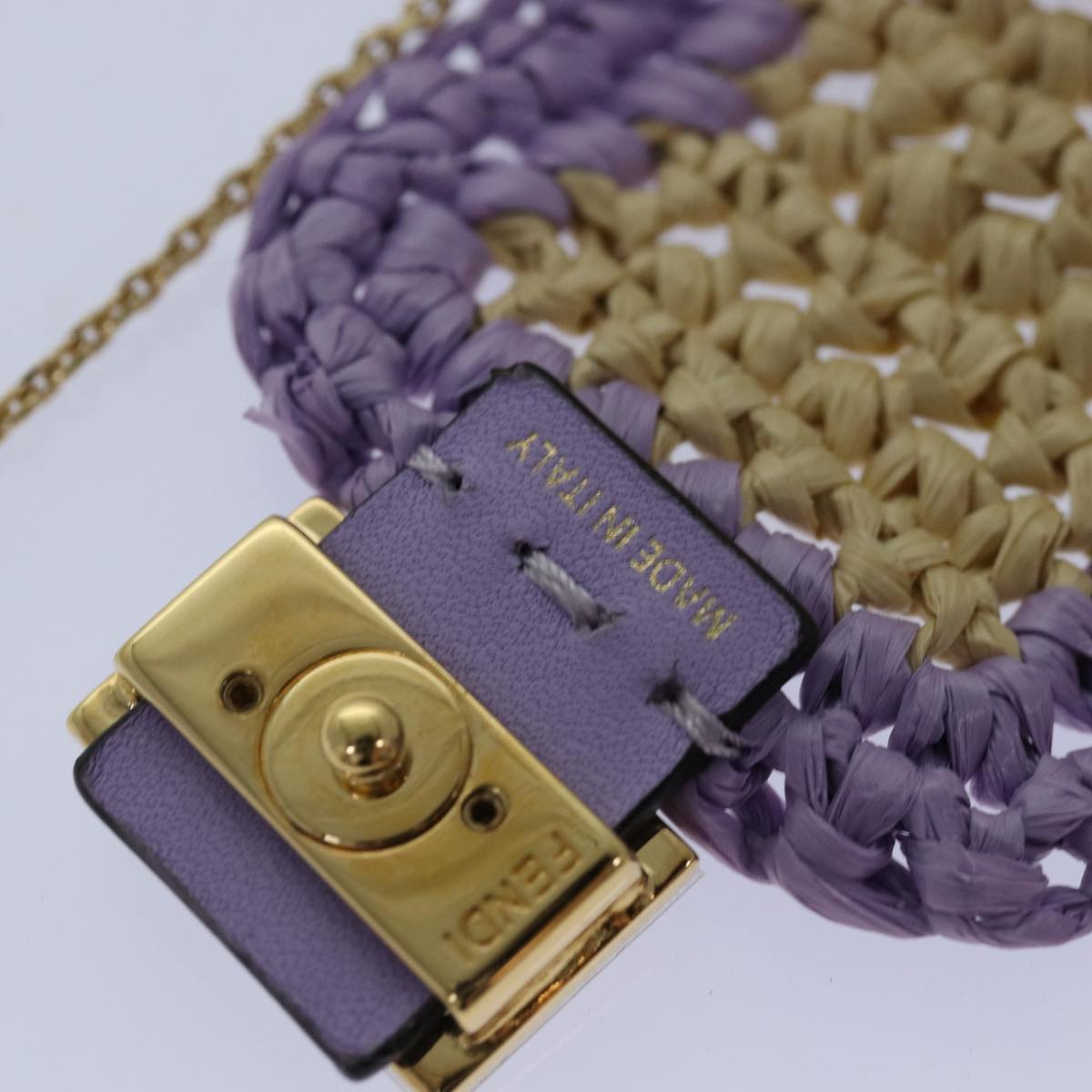 FENDI Airpods pouch Pico Bucket Raffia Beige Purple83833