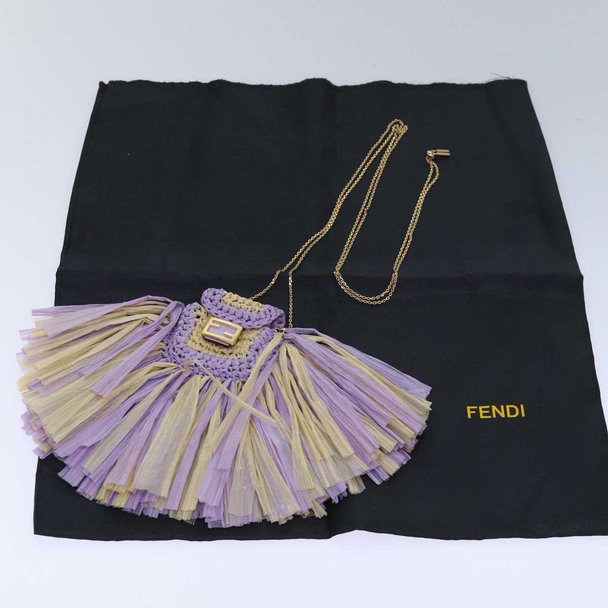FENDI Airpods pouch Pico Bucket Raffia Beige Purple83833
