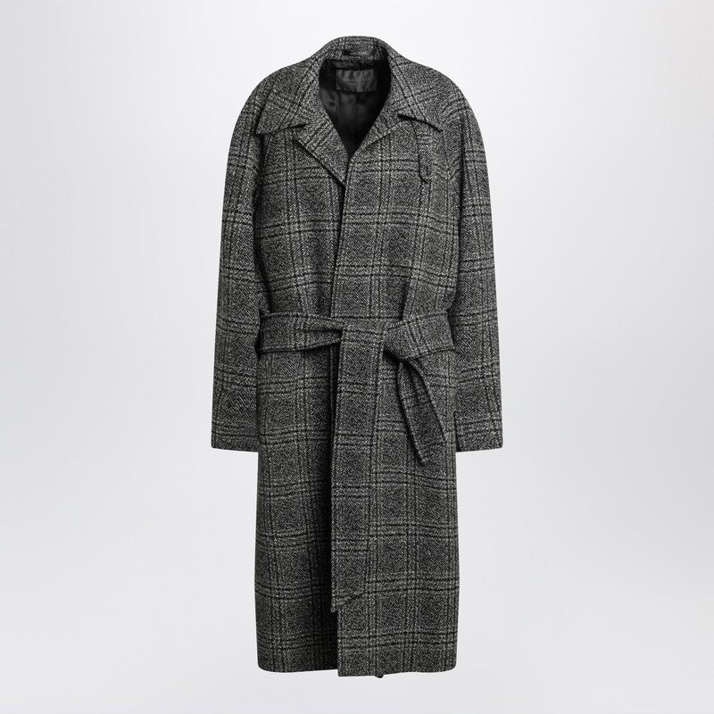 Balenciaga Raglan One Layer Coat In Black/Grey Check Women