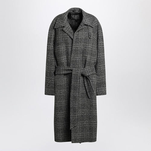 Balenciaga Raglan One Layer Coat In Black/Grey Check Women
