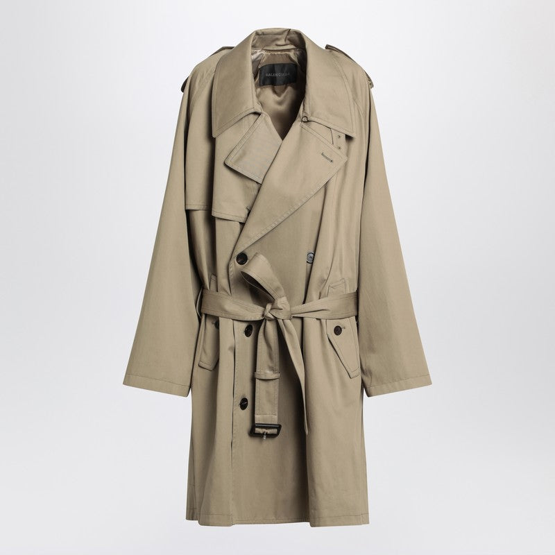 Balenciaga Beige Double-Breasted Cotton Trench Coat Women