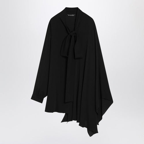 Balenciaga Asymmetric Black Silk Blouse With Scarf Women