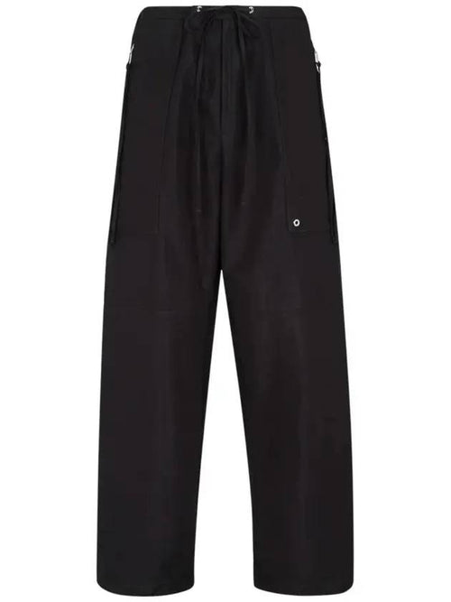 Fendi logo patch drawstring straight pants black